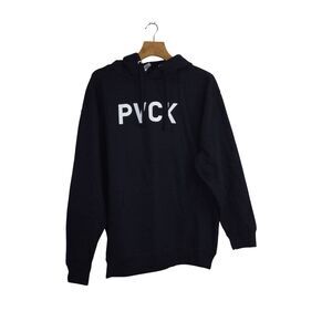PVCK Men's Hooded Pullover Sweatshirt Long Sleeves Stretch Navy Blue Size XL